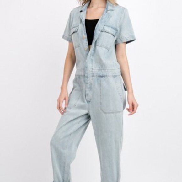 Signature8 Pants - Signature8 Short Sleeve Denim Jumpsuit Size S/M